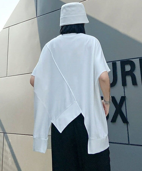 Asymmetric Hem Diagonal Cut T-Shirt